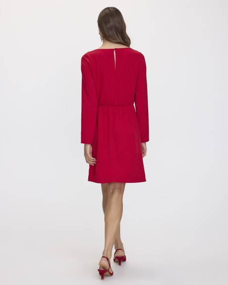 Long-Sleeve Boat-Neck Dress with Knot Detail