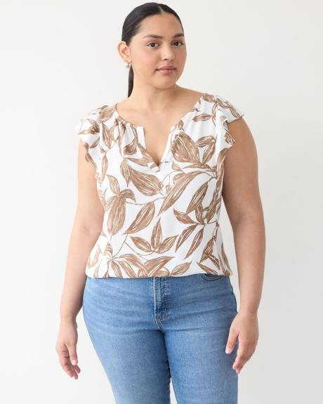 Blouse sans manches à encolure fendue et épaules à volants