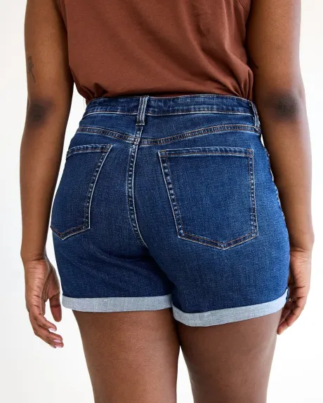 Short en jean à taille mi-haute à ourlet roulé