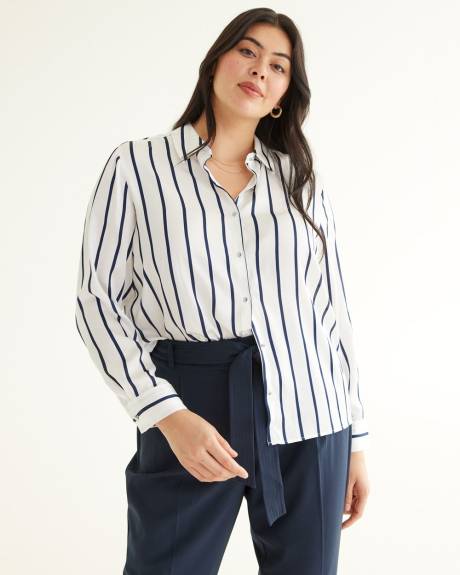 Long-Sleeve Buttoned-Down Satin Blouse