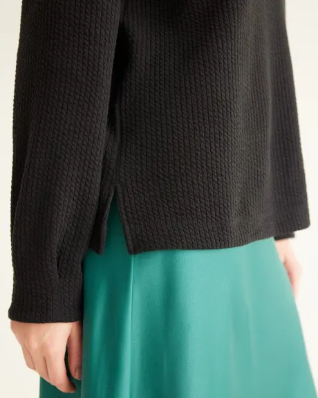 Long-Puffy-Sleeve Mock-Neck Top