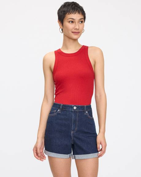 Short en jean à taille mi-haute à ourlet roulé