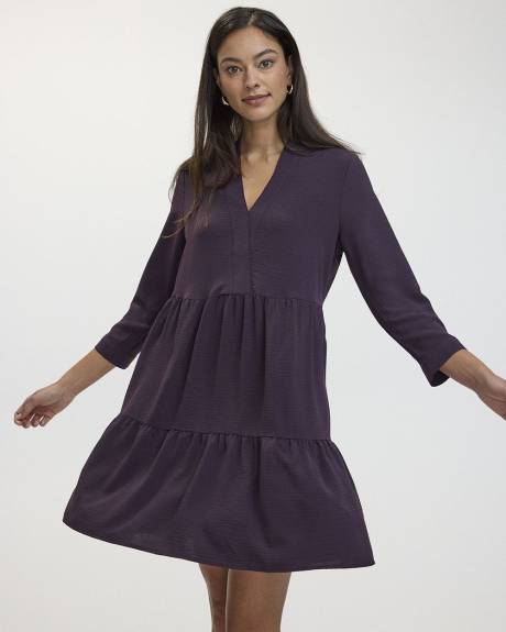 3/4-Sleeve V-Neck Tiered Dress