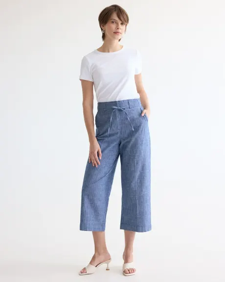 Wide-Leg Cropped Chambray Pant - Petite