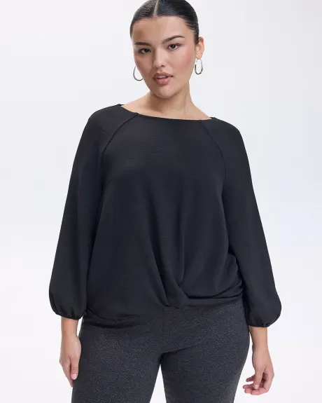 Long-Sleeve Satin Blouse with Twisted Detail