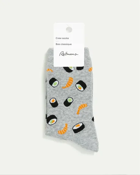 Cotton Crew Socks with Sushis