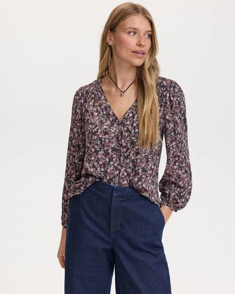 Blouse à manches 3/4 et col V