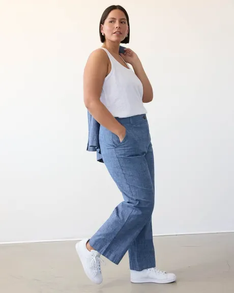 Pantalon cheville en chambray à jambe droite - Petite