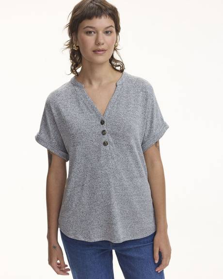 Extended-Sleeve Tee with Split Neckline