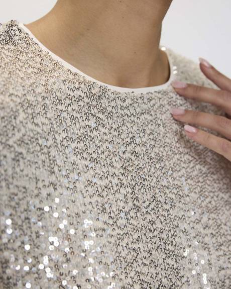 Long-Sleeve Crew-Neck Sequins Top