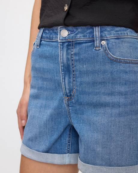 Short en jean à taille mi-haute à ourlet roulé