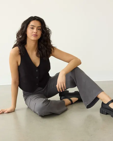 Pantalon cargo à jambe droite et taille haute - Petite