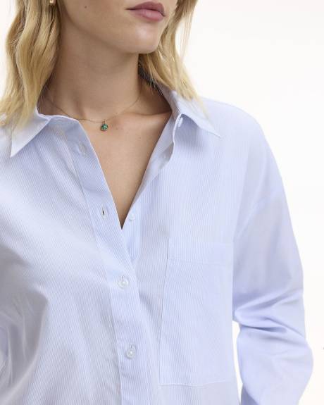 Long-Sleeve Buttoned-Down Blouse with Chest Pocket