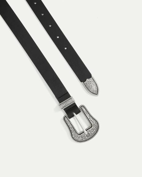 Faux Leather Belt with Western Buckle