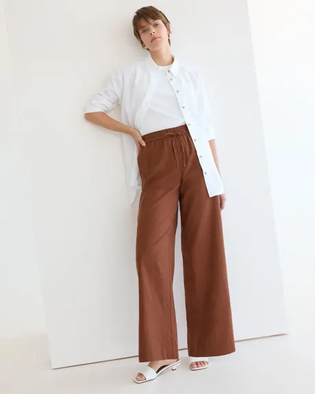 Pantalon en lin à jambe large et taille haute