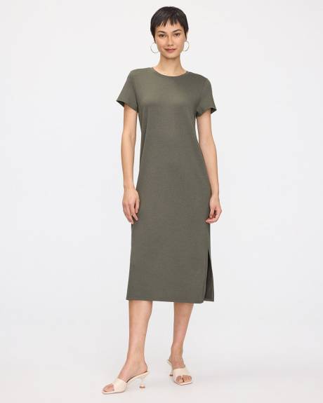 Short-Sleeve Crew-Neck Midi Dress