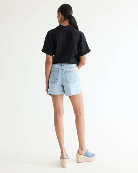 Mid-Rise Denim Shorts with Rolled Raw Hem