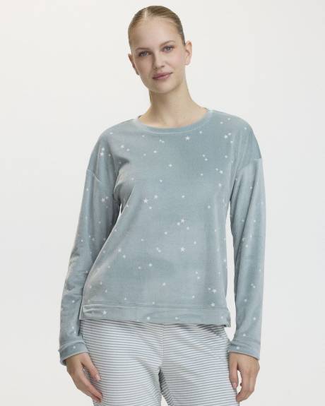 Long-Sleeve Crew-Neck Velvet Pyjama Top - R Line