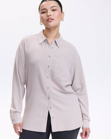 Long-Sleeve Buttoned-Down Blouse with Chest Pocket