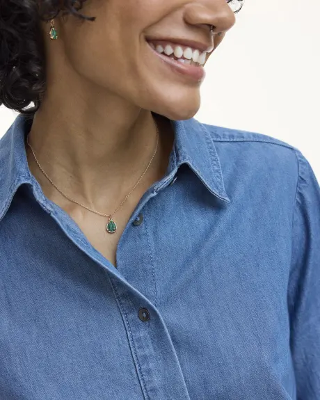 Long-Sleeve Buttoned-Down Denim Blouse