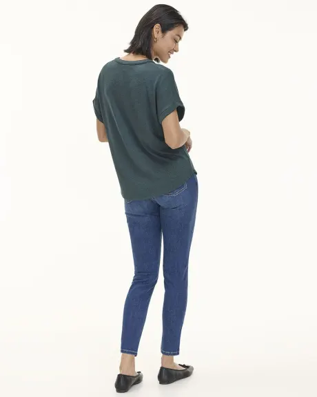 Extended-Sleeve Tee with Split Neckline