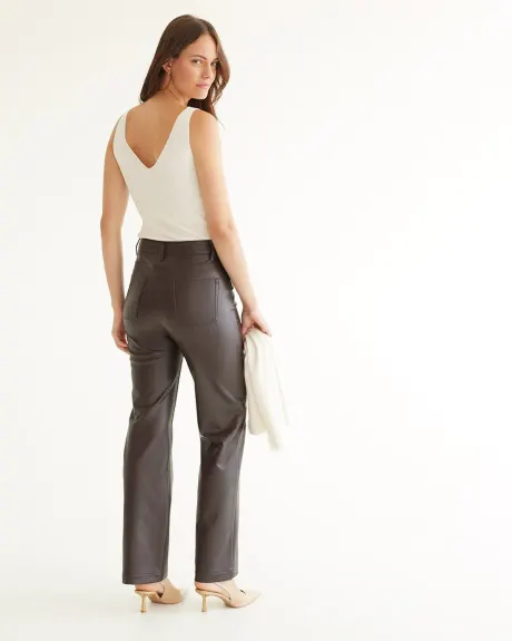 Pantalon taille haute à jambe droite en faux cuir - Long