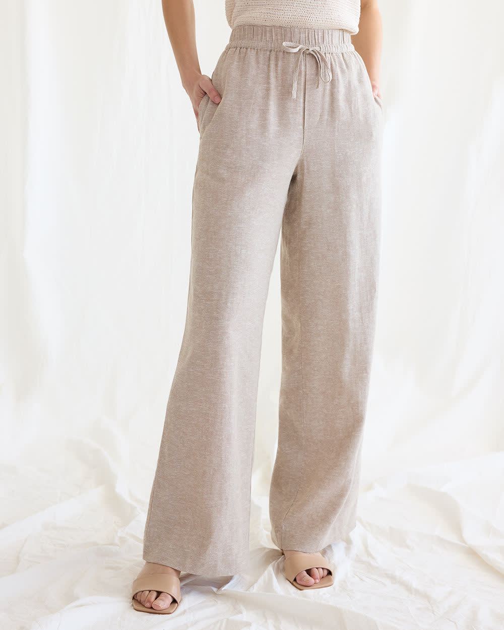 Pantalon en lin à jambe large et taille haute - Petite