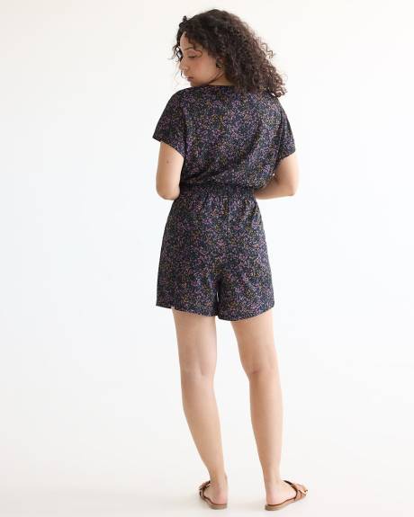 Short-Sleeve Romper with Wrap V Neckline