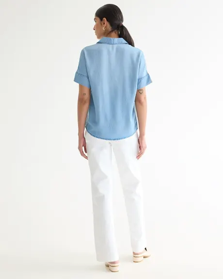 Short-Sleeve Tencel Blouse with Shirt Collar