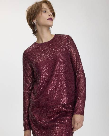 Long-Sleeve Crew-Neck Sequins Top