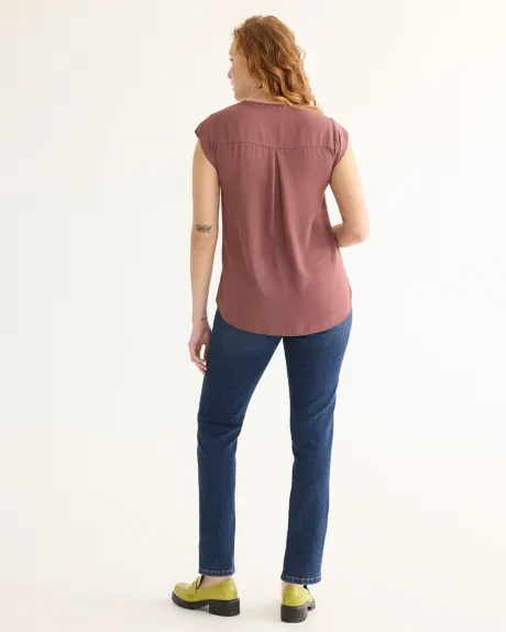 Cap-Sleeve Blouse with Split Neckline - R Essentials