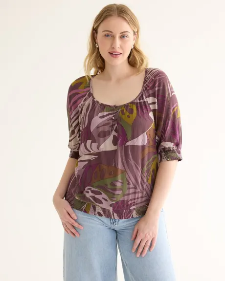 Short-Sleeve Blouse with Scoop Neckline