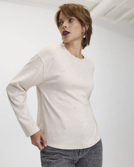 Long-Sleeve Crew-Neck with Pearls