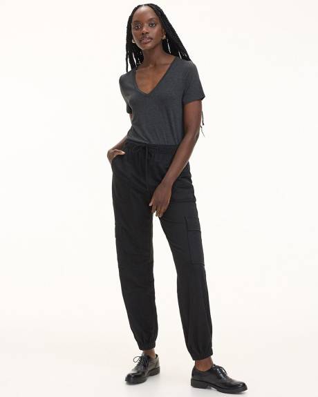 Pantalon jogger en tricot piqué à taille haute - Petite