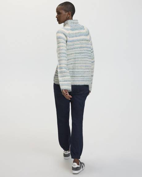 Long-Sleeve Turtle-Neck Herringbone Sweater