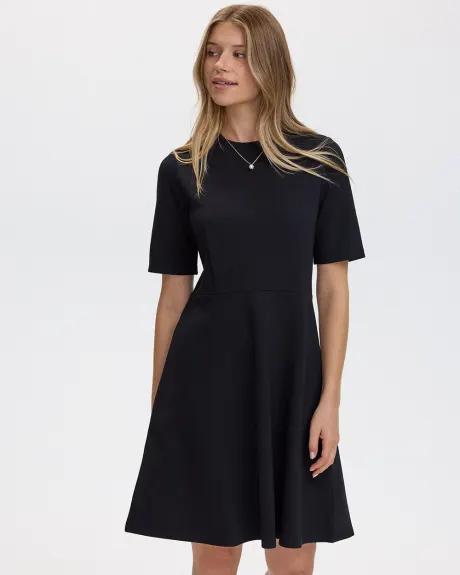 Short-Sleeve Crew-Neck Fit-and-Flare Dress