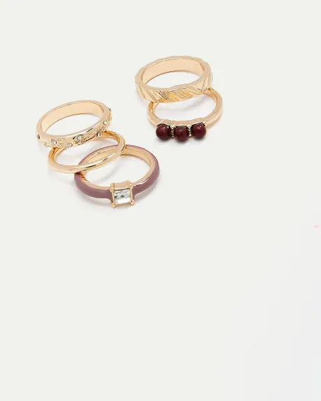 Rings with Enamel and Stones - Set of 5