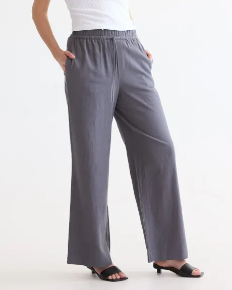 Pantalon en lin à jambe large et taille haute - Long