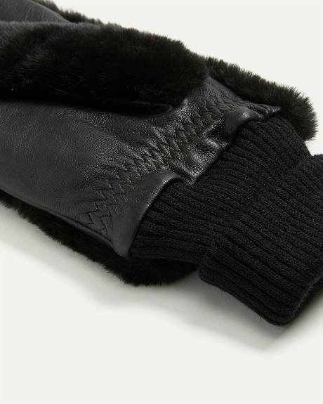 Leather and Faux Fur Mitts