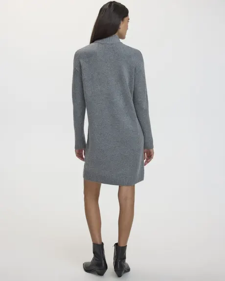 Long-Sleeve Shift Dress with Mock Neckline