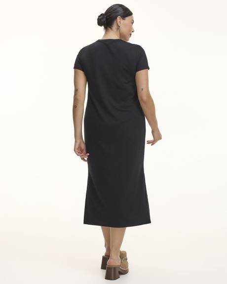 Short-Sleeve Crew-Neck Midi Dress