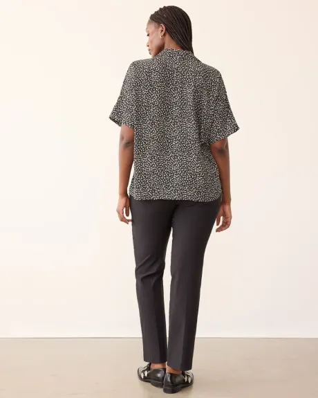 Loose Short-Sleeve Blouse with Johnny Collar