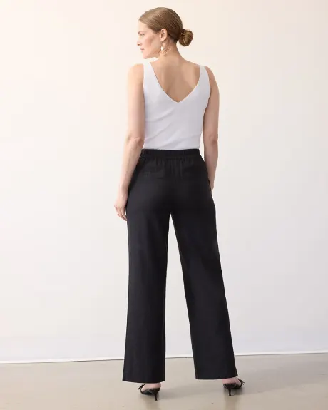 Pantalon en lin à jambe large et taille haute - Long