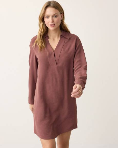 Long-Sleeve Shift Dress with Shirt Collar