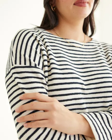 3/4-Sleeve Boat-Neck Textured Top