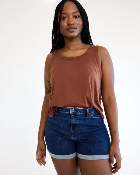 Short en jean à taille mi-haute à ourlet roulé