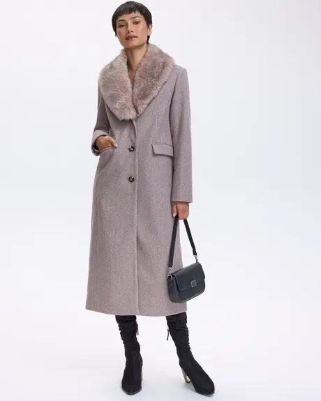 Manteau long avec col en fausse fourrure