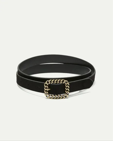 Skinny Faux Suede Belt with Fancy Buckle