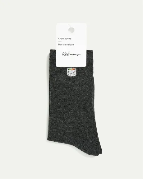 Cotton Crew Socks with Sushi at Hem