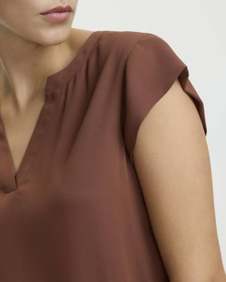 Cap-Sleeve Blouse with Split Neckline - R Essentials